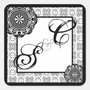 Arabesque Schwarze Spitze, monogrammierter Souveni Quadratischer Aufkleber
