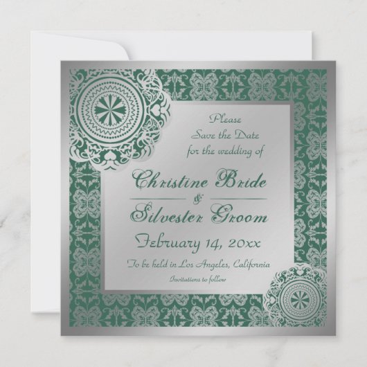 Arabesque Silver Lace, 5,25x5,25 Save the Date (Vorderseite)
