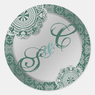 Arabesque Silver Lace, mit Monogramm Souvenir Stic Runder Aufkleber