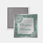 Arabesque Silver Lace, quadratisch Save the Date Magnet (Vorderseite/Rückseite)