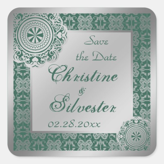 Arabesque Silver Lace, Save the Date Aufkleber (Vorderseite)