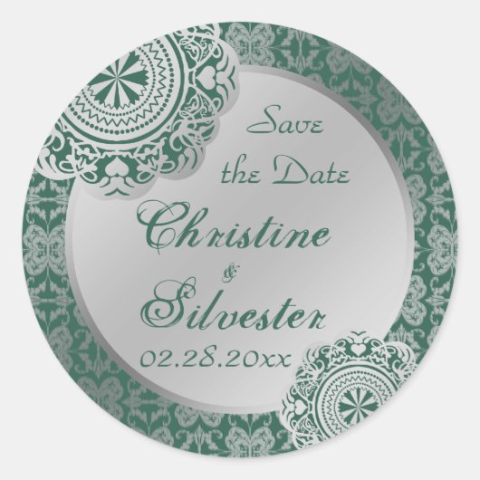 Arabesque Silver Lace, Save the Date Aufkleber (Vorderseite)