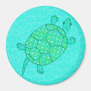 Arabesque swirl turtle - shades of seafoam green magnet