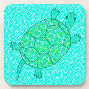 Arabesque swirl turtle - shades of seafoam green untersetzer