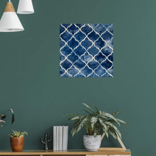 Arabesque Tile Pattern - Blaue geometrische Wand K Poster (Wohnzimmer 1)