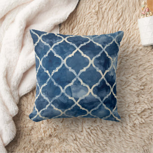 Arabesque Trellis Pillow - Blaues geometrisches Mu Kissen
