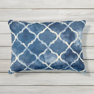 Arabesque Trellis Pillow - Blaues geometrisches Mu Kissen Für Draußen