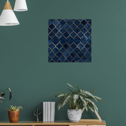 Arabesque Wall Art - Blau & Gold Geometrisches Mus Poster (Wohnzimmer 1)