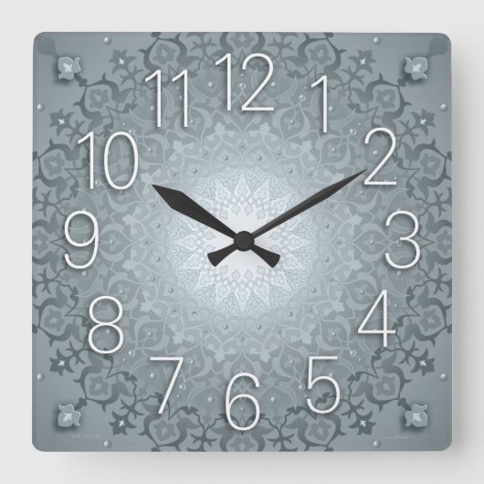 Arabesque Wall Clock grau Quadratische Wanduhr (Vorderseite)