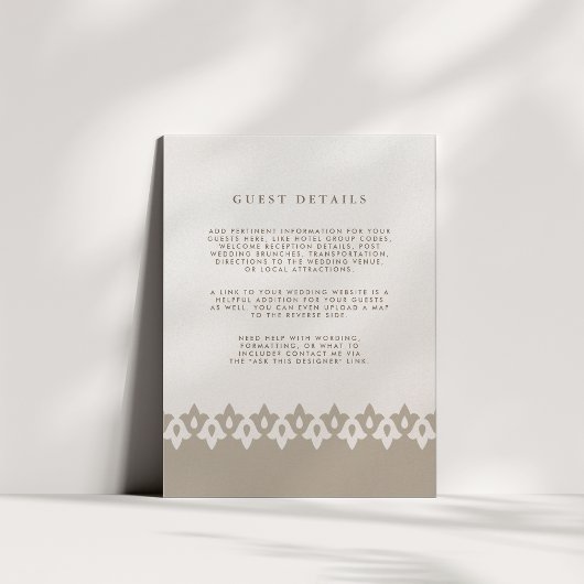 Arabesque Wedding Guest Details Card | Champagner Begleitkarte