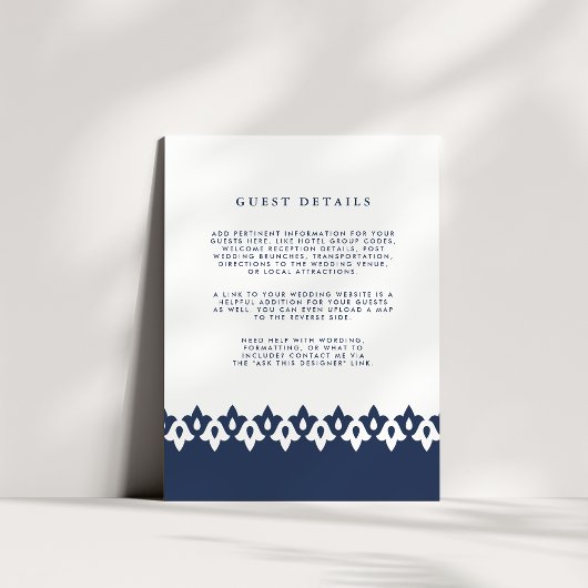 Arabesque Wedding Guest Details Card | Marine Begleitkarte