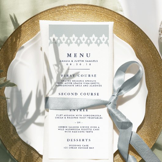 Arabesque Wedding Menu Card | Blaugrau Menükarte