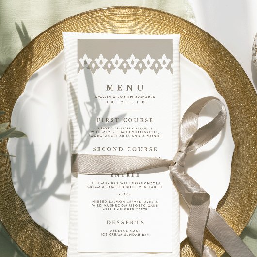 Arabesque Wedding Menu Card | Champagne Menükarte