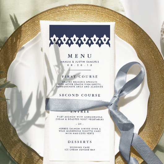 Arabesque Wedding Menu Card | Dunkelblau Menükarte