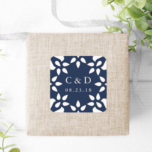 Arabesque Wedding Monogram Sticker | Marine