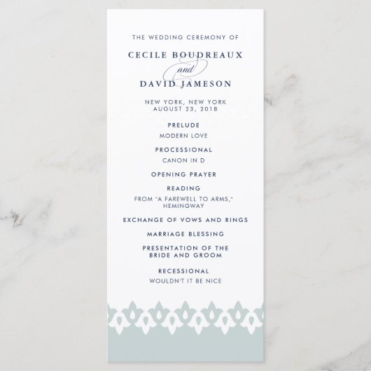 Arabesque Wedding Program | Blaugrau Programm (Vorderseite)