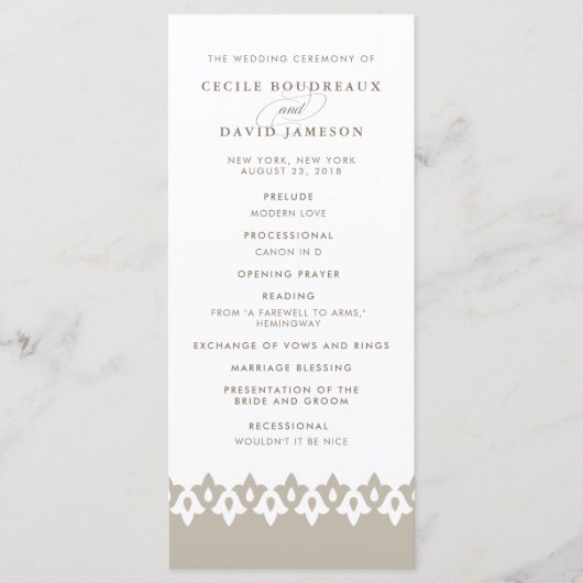 Arabesque Wedding Program | Champagne Beige Programm (Vorderseite)