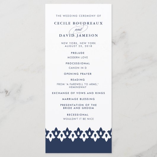 Arabesque Wedding Program | Dunkelblau Programm (Vorderseite)