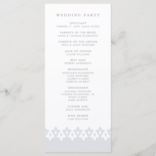 Arabesque Wedding Program | Grau Programm (Rückseite)