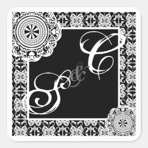 Arabesque White Lace, mit Monogramm Souveniraufkle Quadratischer Aufkleber