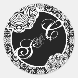 Arabesque White Lace, mit Monogramm Souveniraufkle Runder Aufkleber