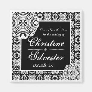Arabesque White Lace, quadratisch Save the Date Magnet