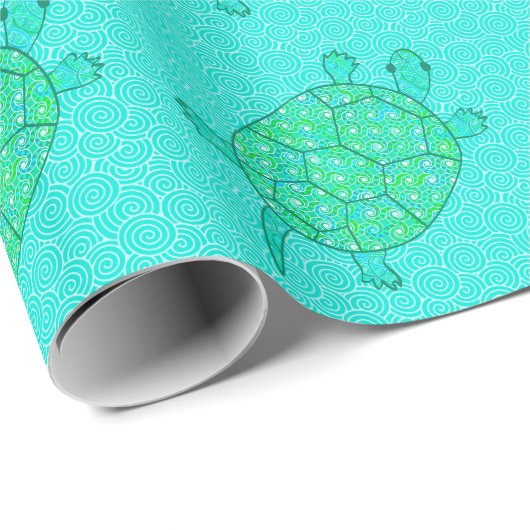 Arabesque, wirbelige Schildkröte - Meeresgrün Geschenkpapier (Rolleneckpunkt)