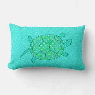 Arabesque, wirbelige Schildkröte - Meeresgrün Lendenkissen
