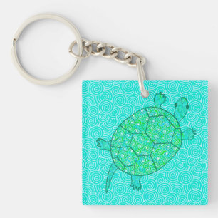Arabesque, wirbelige Schildkröte - Meeresgrün Schlüsselanhänger