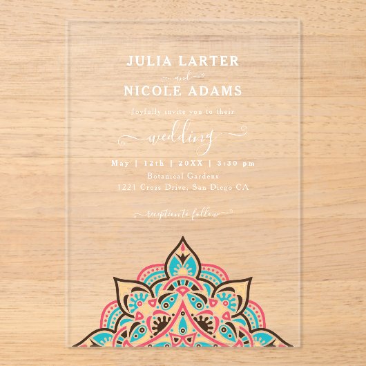 Arabian Art Nouveau Floral Arc Mandala Wedding Acryleinladungen (Vorderseite)