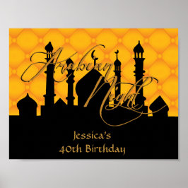 Arabian Night, Gold Birthday Party Poster