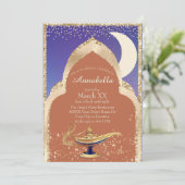 Arabian Nights Gold und Blue Aladdin Mairtale Einladung (Stehend Vorderseite)