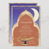 Arabian Nights Gold und Blue Aladdin Mairtale Einladung (Vorne/Hinten)