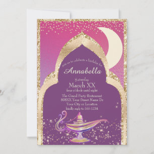 Arabian Nights Gold und Pink Aladdin Mairytale Einladung