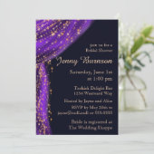 Arabian Nights Lila & Gold Brautparty Einladung (Stehend Vorderseite)