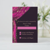 Arabian Nights Magenta & Gold Wedding RSVP Karte (Stehend Vorderseite)