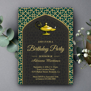 Arabian Nights Magic Lamp Aquamarin Grau Geburtsta Einladung
