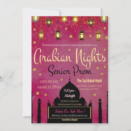 Arabian Nights Thema Senior Prom Einladung (Vorderseite)