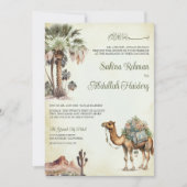 Arabian Palm Wüste Camel QR Code Muslime Hochzeit Einladung (Vorderseite)