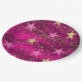 Arabianische Nächte Magenta & Gold Stars Pappteller (Schrägansicht)