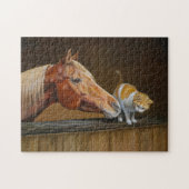 Arabianisches Pferd mit Barnkatze Reitpuzzle Puzzle (Horizontal)