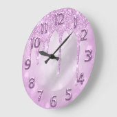 Arabic Numbers Elegant Drips Pink Glitter Gray Große Wanduhr (Winkel)