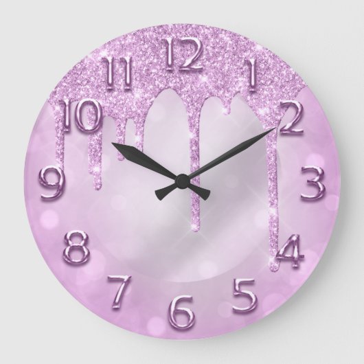 Arabic Numbers Elegant Drips Pink Glitter Gray Große Wanduhr (Vorderseite)