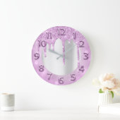 Arabic Numbers Elegant Drips Pink Glitter Grey Große Wanduhr (Zuhause)