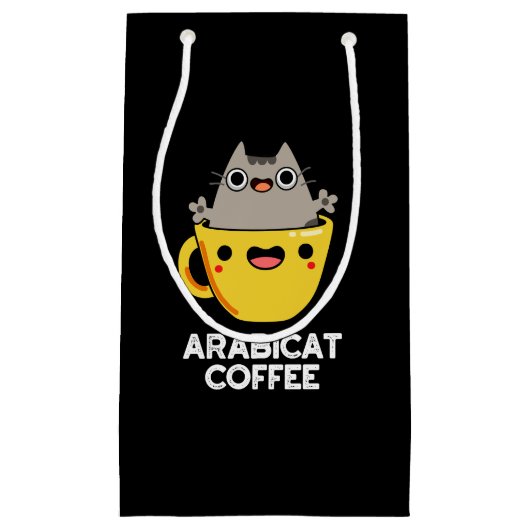 Arabicat Coffee Funny Arabica Cat Pun Dark BG Kleine Geschenktüte (Vorderseite)
