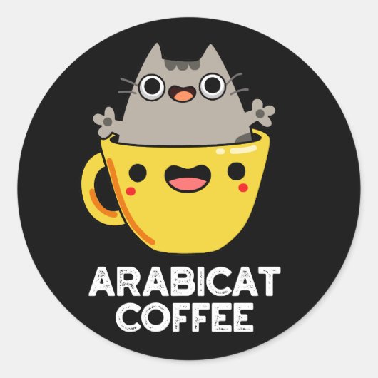Arabicat Coffee Funny Arabica Cat Pun Dark BG Runder Aufkleber (Vorderseite)