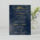 Arabisch & Englisch Elegant Blau und Gold Muslime Folieneinladung (Stehend vorne)