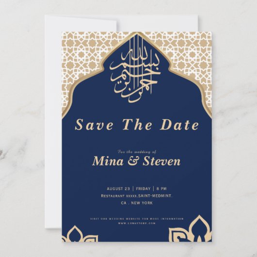 Arabisch-orientalisch-goldfarben der Marine Save The Date (Vorderseite)