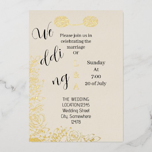 Arabisch romantisch einzigartig schlicht minimalis folieneinladung (Vorderseite)