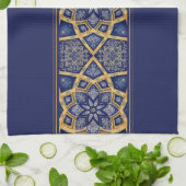 Arabische Blaue Gold-Blumen-Mandala Geschirrtuch (Gefaltet)